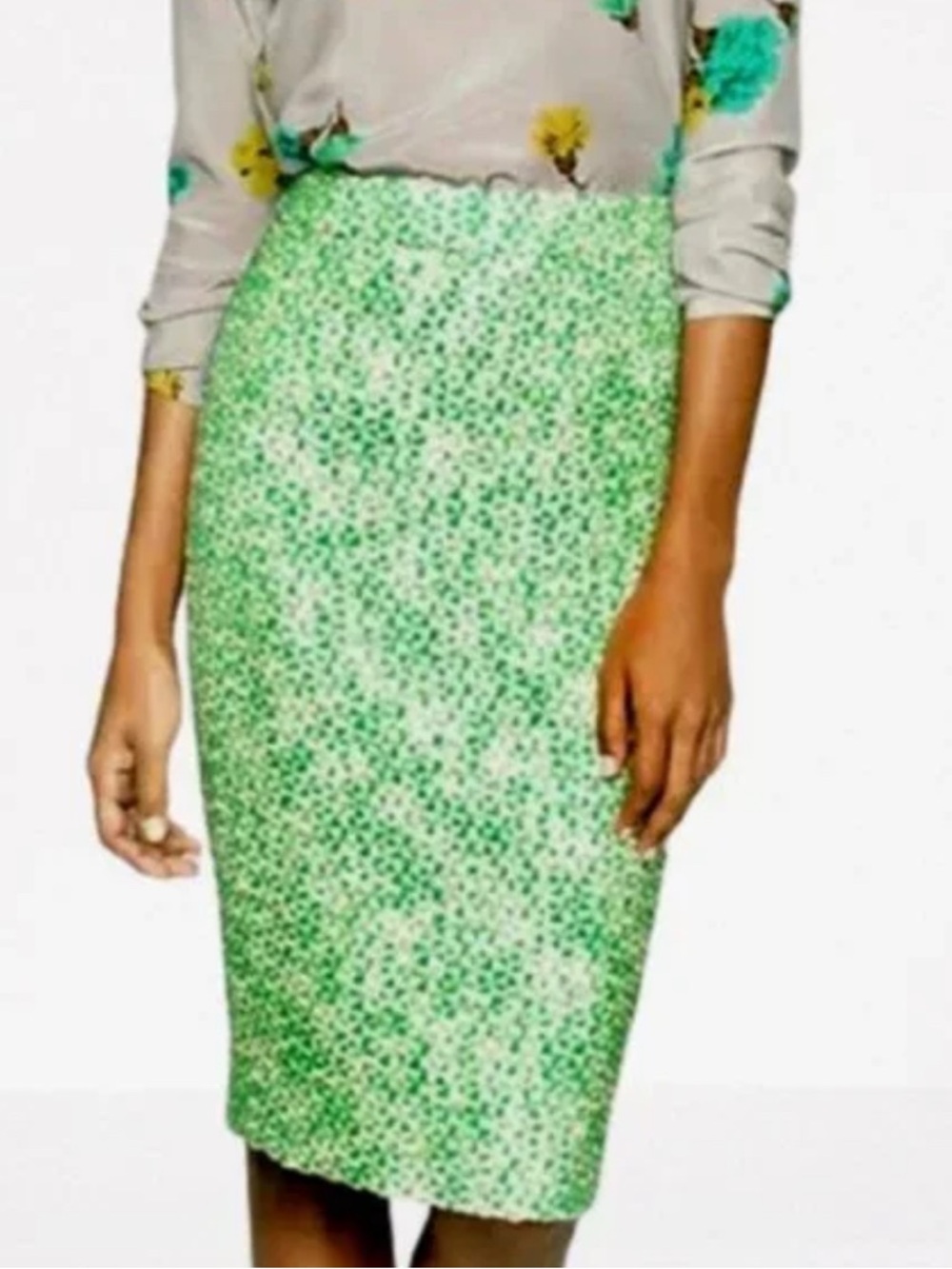 NWT JCrew J. Crew No 2 Pencil Skirt in Textured Green & White Fabric